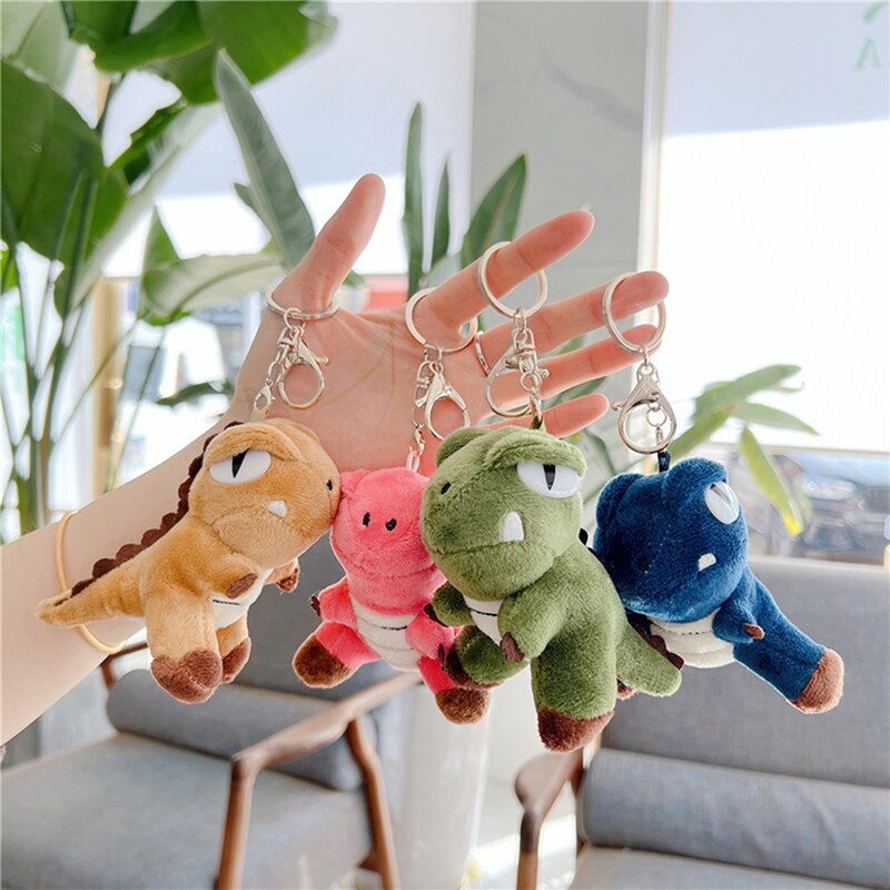 1PC Small Mini Dinosaur Pendant Keychains Cute Animal Plush Stuffed Toy Keyrings Bag Doll Pendant Ornaments