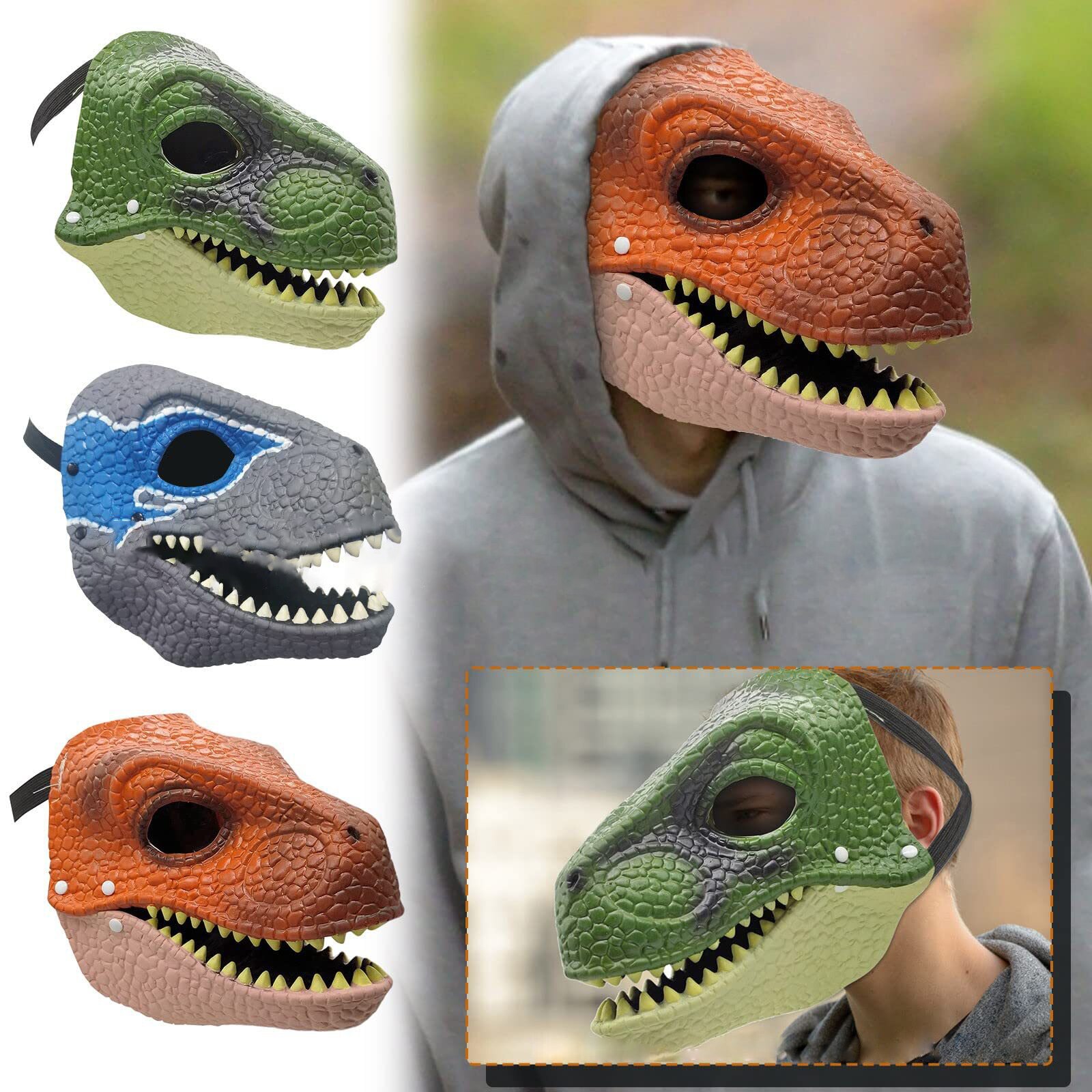 3D Halloween Dinosaur Mask Role Play Props Performance Headgear Raptor Dinosaur Dino Festival Carnival Gifts