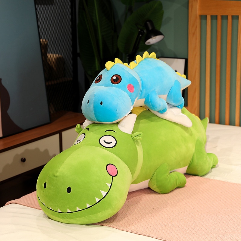 Cartoon lying dinosaur pillow plush toy strip sleeping comfort doll doll children s holiday gift