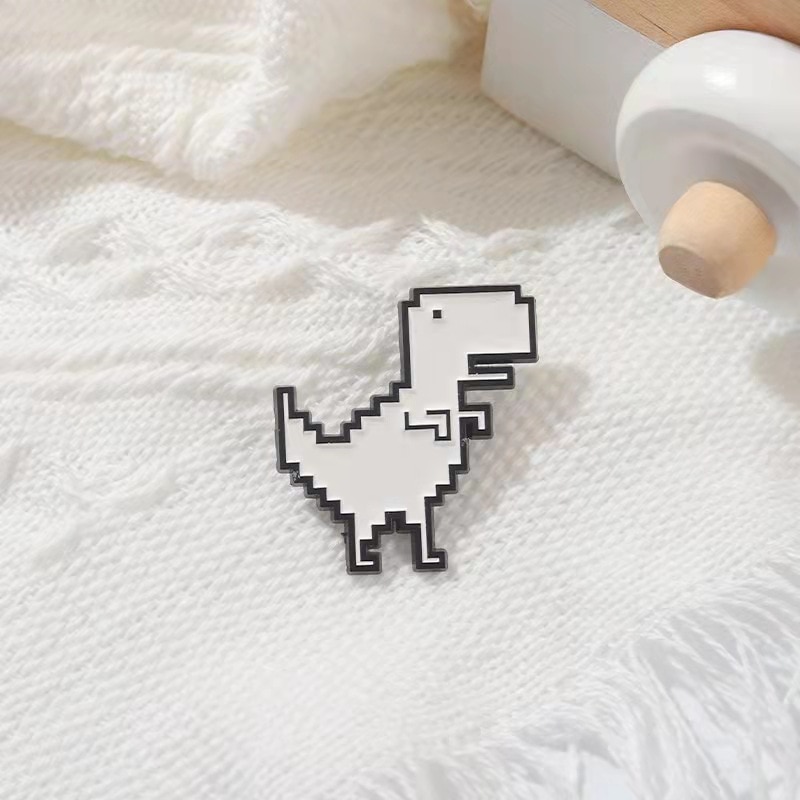 Pixel Dinosaur Enamel Pins White Cute Tyrannosaurus Brooches Lapel Badge Accessories Backpack Hat Gift Friend Jewelry
