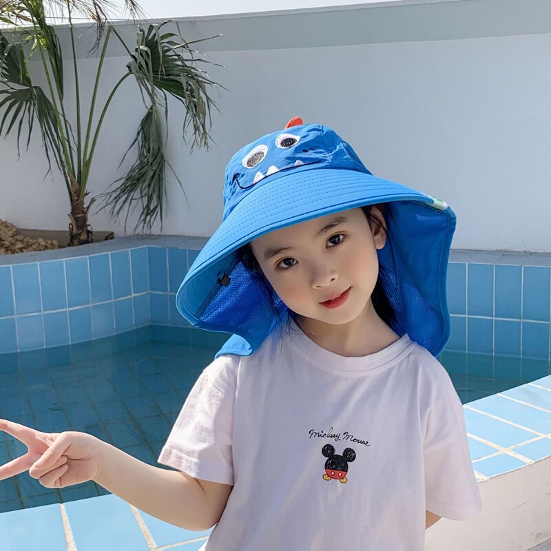 Summer Baby Bucket Hat Double sided Beach Sun Hats Breathable Cartoon Dinosaur Children Fisherman Cap Boys 1