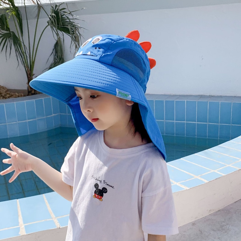 Summer Baby Bucket Hat Double sided Beach Sun Hats Breathable Cartoon Dinosaur Children Fisherman Cap Boys